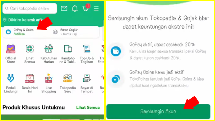 menyambungkan tokopedia gopay