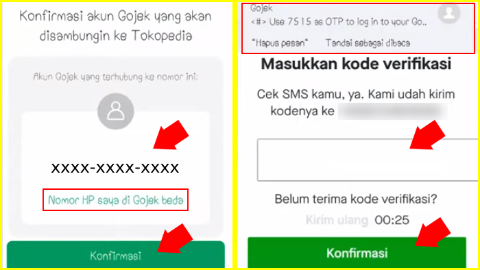 konfirmasi akun gojek yang akan disambungkan ke tokopedia