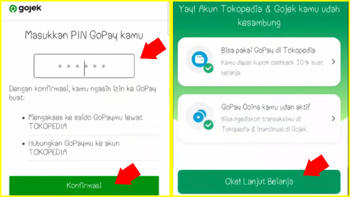 input pin gopay untuk konfirmasi penyambungan ke tokopedia