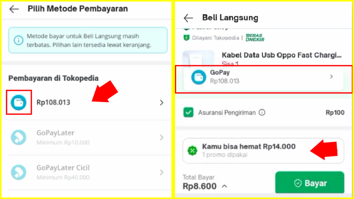 pilih gopay sebagai metode pembayaran tokopedia