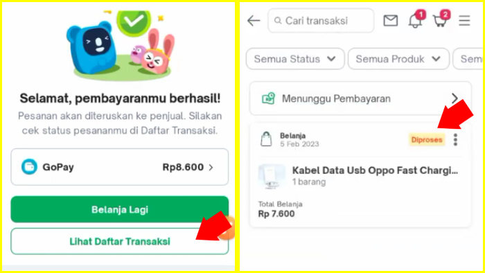 konfirmasi instan pembayaran dengan gopay