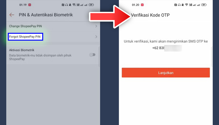 ShopeePay Forget ShopeePay PIN - Kode OTP