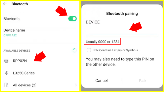 aktifkan bluetooth lakukan pairing dengan perangkat printer