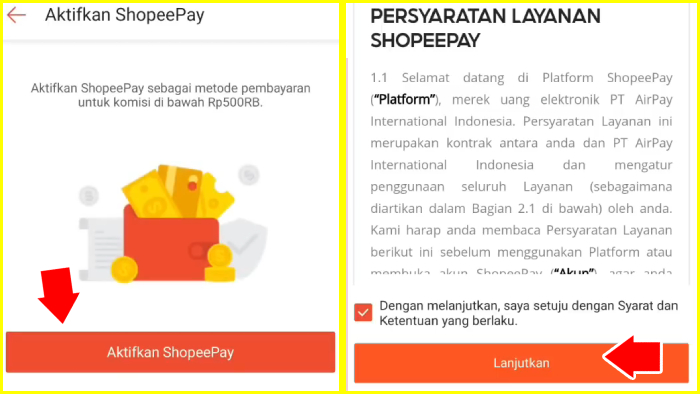 aktifkan shopeepay sebagai metode pembayaran di bawah 50 ribu