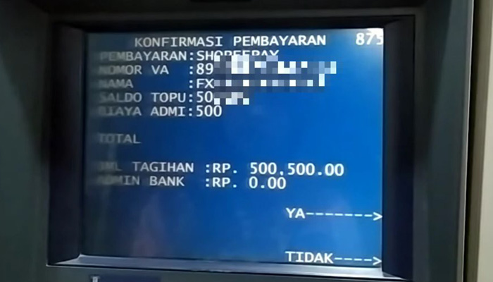 atm mandiri konfirmasi pembayaran shopeepay