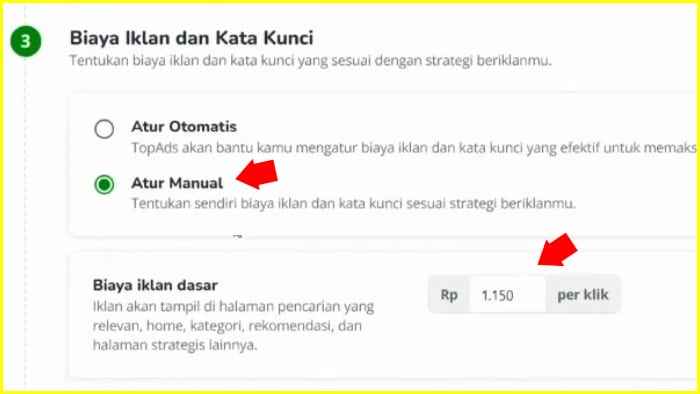 atur manual biaya iklan manual tokopedia