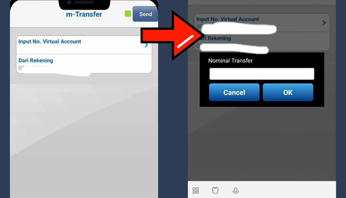 bca mobile input no virtual account - nominal transfer