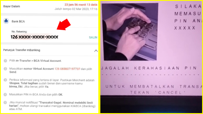 berapa nomor rekening va bank bca yang akan kamu transfer via atm