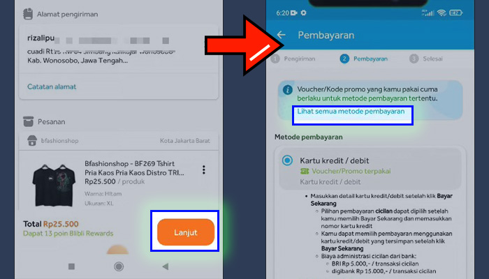 blibli checkout lanjut - lihat semua metode pembayaran