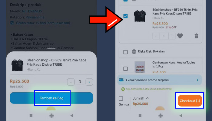 blibli tambah ke bag - checkout