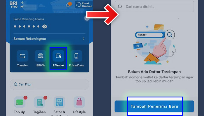 brimo e-wallet - tambah penerima baru