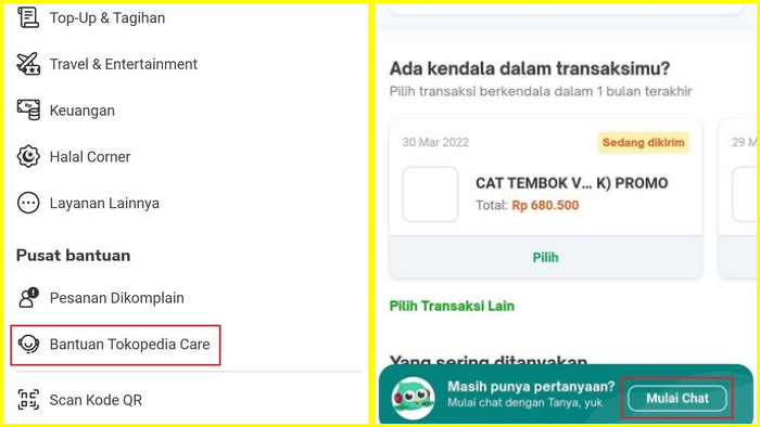 cara hubungi customer service tokopedia via live chat