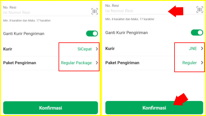 cara mengganti kurir di tokopedia