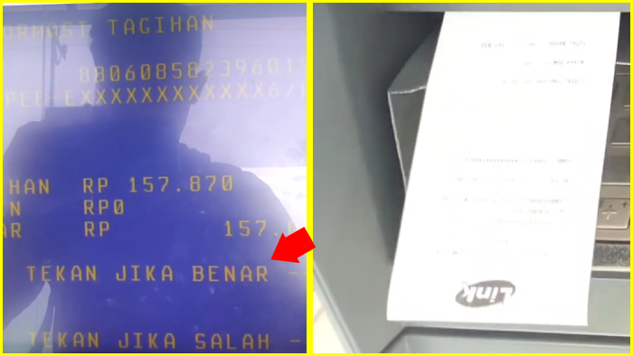 cek tagihan lalu tekan ya dan jangan lupa bawa struk dari atm bni