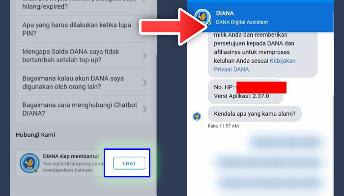 dana diana siap membantu chat - live chat