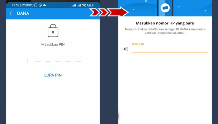 dana ganti nomor masukan pin - masukan nomor hp baru