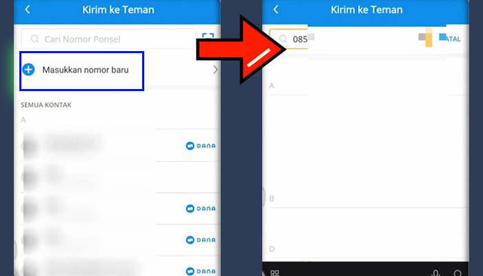 dana kirim masukan nomor baru - nomor tujuan