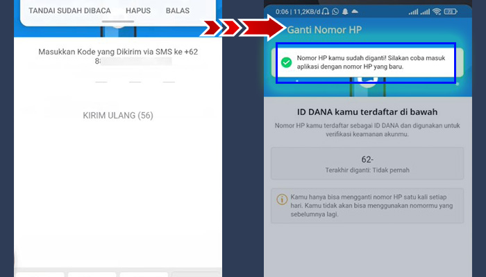 dana kode otp - nomor hp berhasil diubah