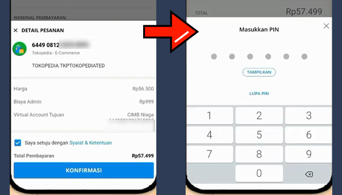 dana konfirmasi pembayaran cimb niaga tokopedia - pin