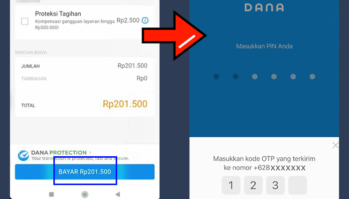 dana listrik konfirmasi pembayaran bayar - pin