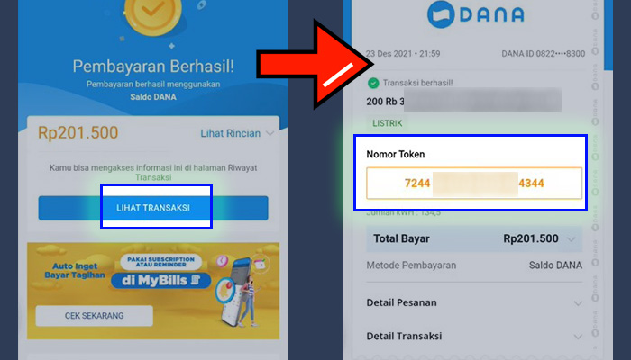 dana listrik lihat transaksi - nomor token