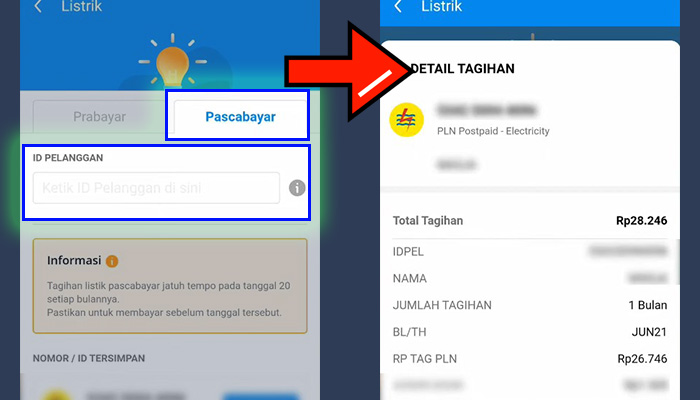 dana listrik pascabayar id pelanggan - detail tagihan