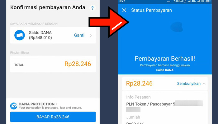 dana listrik pascabayar konfirmasi pembayaran - berhasil