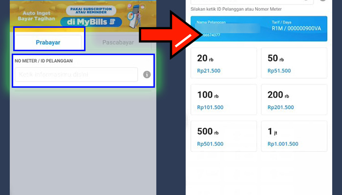 dana listrik prabayar nomor meteran id pelanggan - nominal