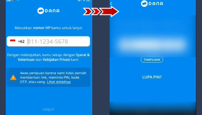 dana login nomor hp lama - pin