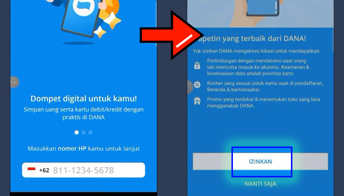 dana masukan nomor handphone - izinkan lokasi