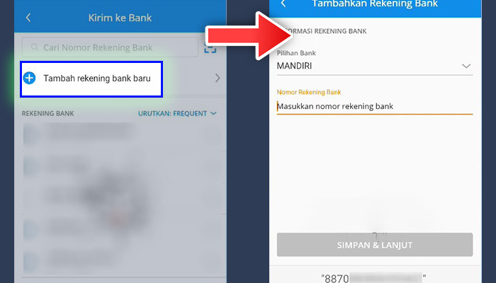 dana tambah rekening bank baru - mandiri