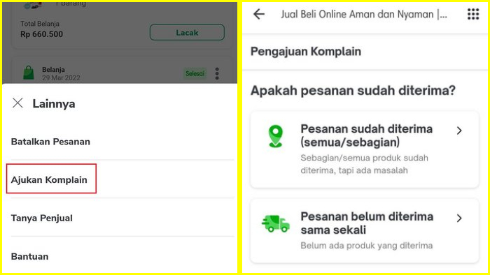 fasilitas ajukan komplain dari tokopedia