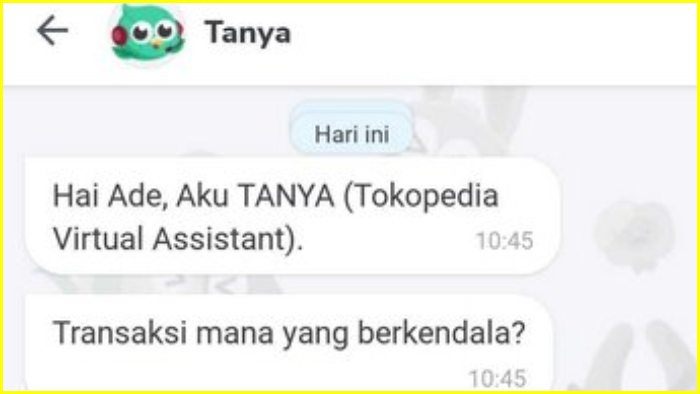 fasilitas live chat robot dari cs tokopedia