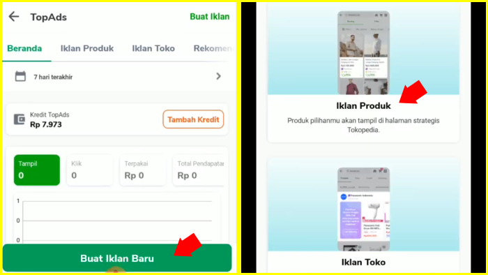 halaman topads buat iklan baru buat iklan produk tokopedia