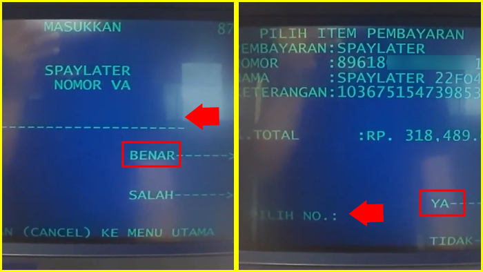 input spaylater nomor va lalu pilih nomor item pembayaran