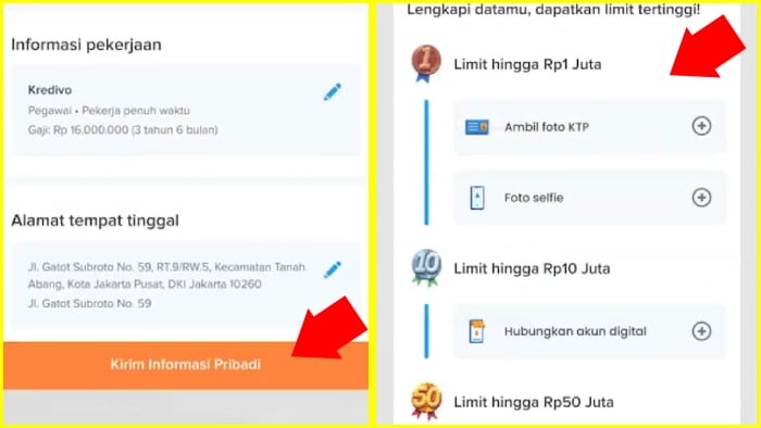 kirim informasi pribadi dan lengkapi datamu untuk dapat limit