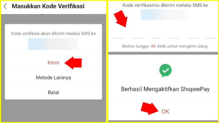 kode verifikasi pengaktifkan shopeepay