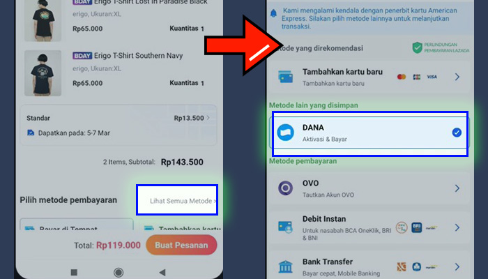 lazada lihat semua metode - dana