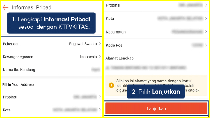lengkapi informasi pribadi sesuai ktp kitas lalu lanjutkan verifikasi mitra shopee