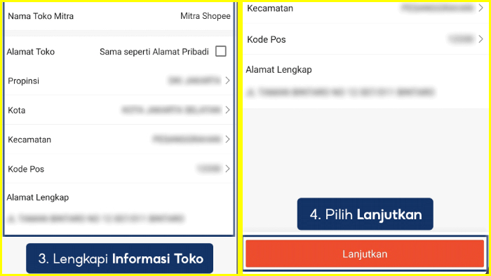 lengkapi informasi toko lalu lanjutkan lagi