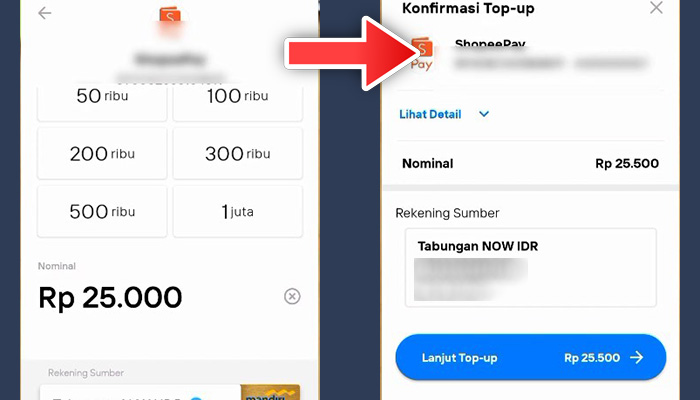 livin by mandiri shopeepay nominal saldo - konfirmasi transfer