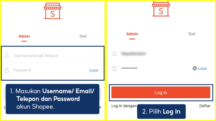 login dengan username email telepon password shopee