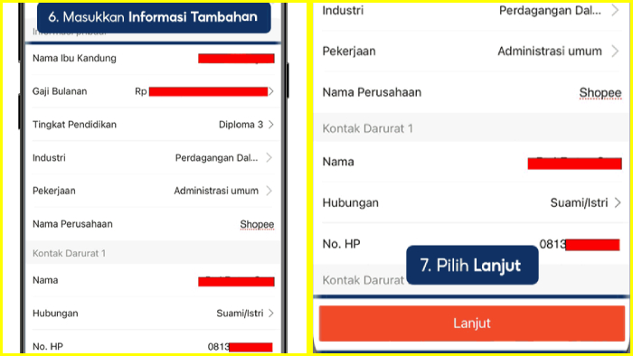 masukan informasi tambahan pribadi untuk tahap verifikasi spaylater