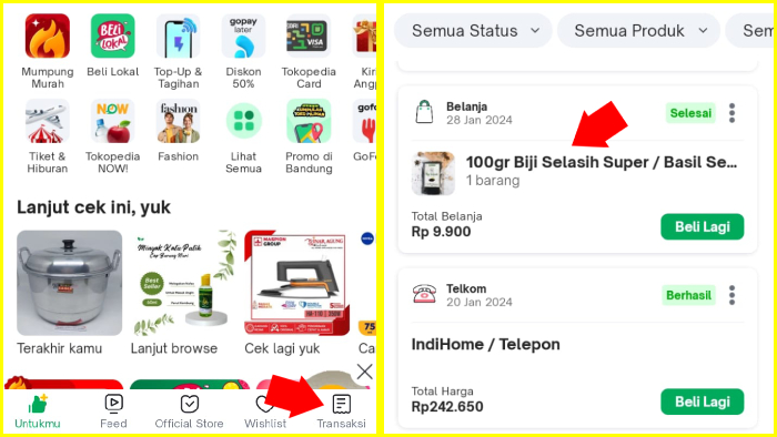 menu transaksi pilih daftar belanjaan