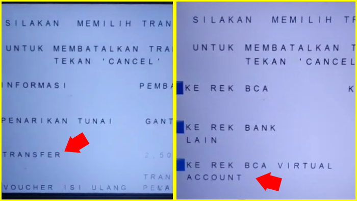 menu transfer lalu pilih menu rekening bca virtual account