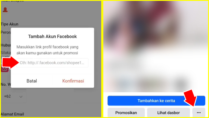 misal menambahkan akun facebook ke shopee