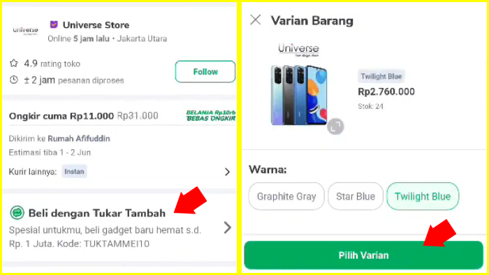 opsi beli dengan tukar tambah pilih varian barang