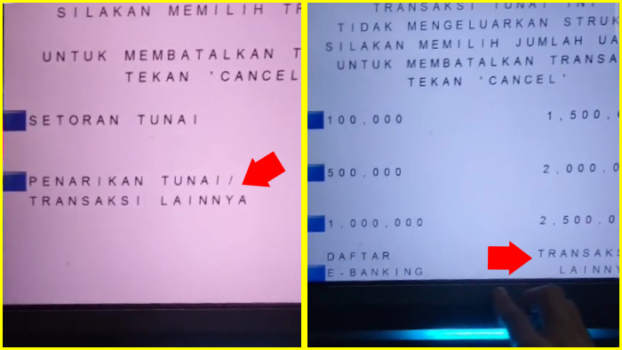 pilih menu penarikan tunai lalu ke menu transaksi lainnya