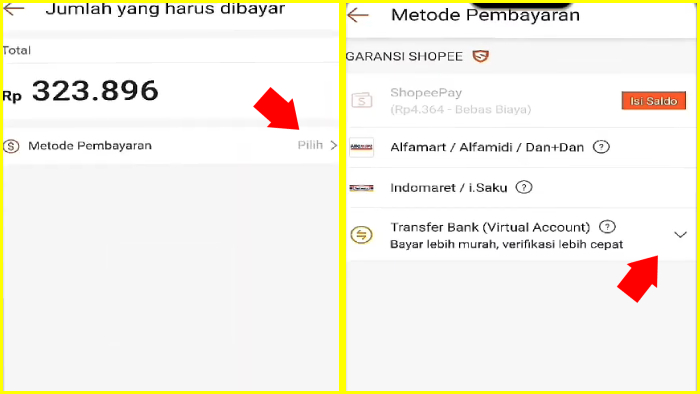 pilih metode pembayaran pilih tranfer bank virtual account