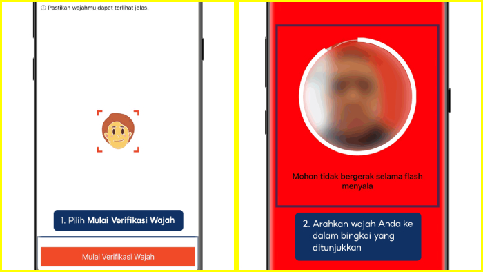 pilih mulai verifikasi wajah pastikan wajah masuk pada bingkai foto shopee